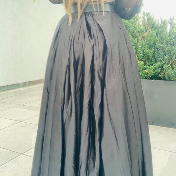 Anthro Full Satin Skater Drama Black Tie Dress Up Maxi Flare Skirt Pockets NWOT - Picture 13 of 16